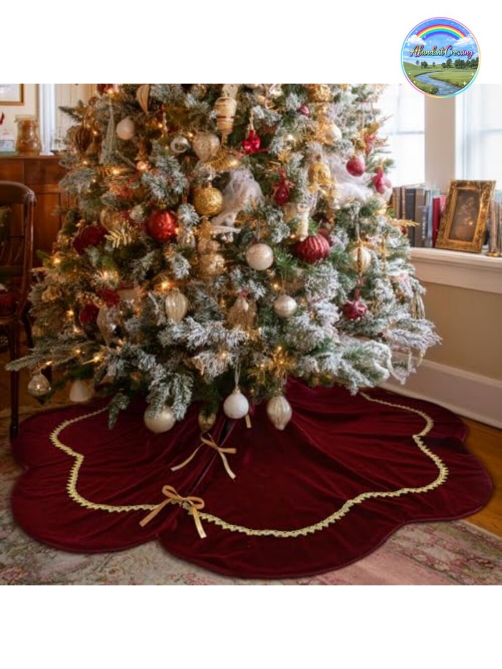 Velvet Christmas Tree Skirt 60 Inch Scalloped Edge Holiday Decor
